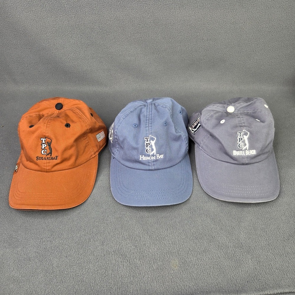 Lot of 3 TPC Golf Hats PGA Multicolor Adjustable OSFA Heron Bay Sugarloaf
